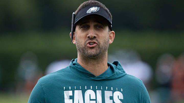 Philadelphia Eagles head coach Nick Sirianni during training camp at NovaCare Complex.