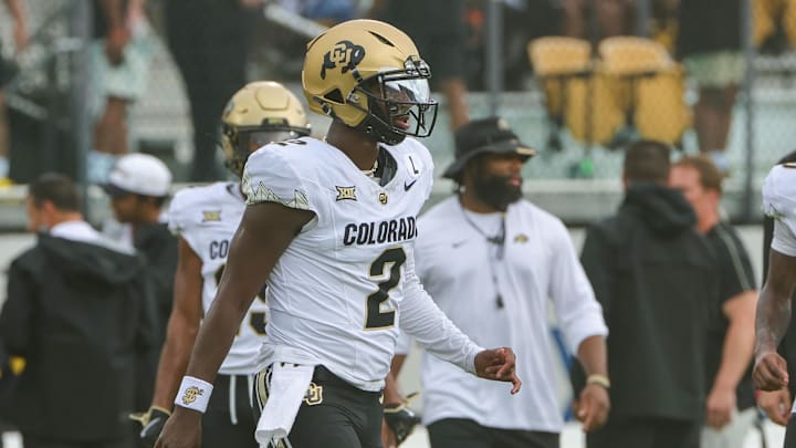 Sep 28, 2024; Orlando, Florida, USA; Colorado Buffaloes quarterback Shedeur Sanders (2) during warms up before the game against the UCF Knights at FBC Mortgage Stadium. Mandatory Credit: Mike Watters-Imagn Images