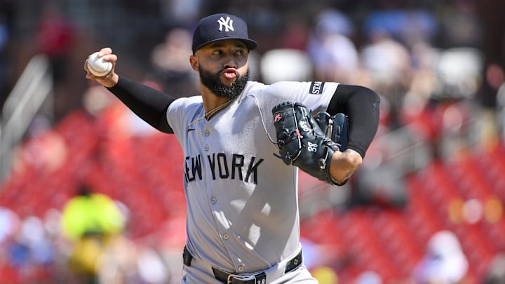 Aug 17, 2025; St. Louis, Missouri, USA;  New York Yankees relief pitcher Devin Williams (38) pitches against the St. Louis Cardinals during the sixth inning at Busch Stadium. Mandatory Credit: Jeff Curry-Imagn Images Aug 17, 2025; St. Louis, Missouri, USA;  New York Yankees relief pitcher Devin Williams (38) pitches against the St. Louis Cardinals during the sixth inning at Busch Stadium. Mandatory Credit: Jeff Curry-Imagn Images