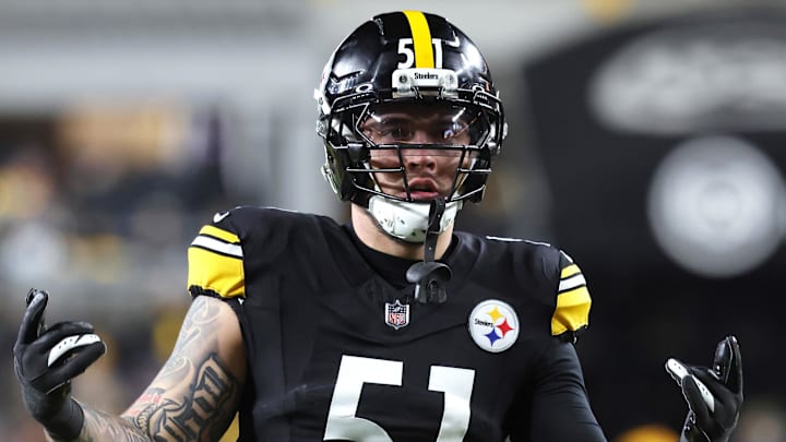 Jan 12, 2026; Pittsburgh, PA, USA; Pittsburgh Steelers linebacker Nick Herbig (51) gestures against the Houston Texans during the first quarter in an AFC Wild Card Round game at Acrisure Stadium. Mandatory Credit: Charles LeClaire-Imagn Images Jan 12, 2026; Pittsburgh, PA, USA; Pittsburgh Steelers linebacker Nick Herbig (51) gestures against the Houston Texans during the first quarter in an AFC Wild Card Round game at Acrisure Stadium. Mandatory Credit: Charles LeClaire-Imagn Images