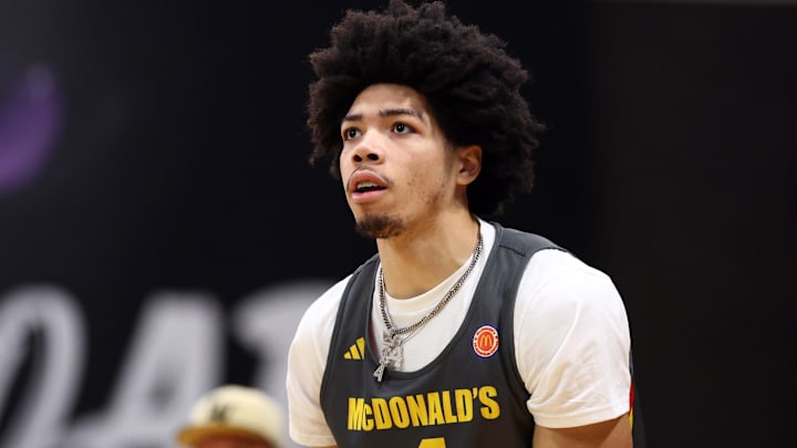 Mar 30, 2026; Goodyear, AZ, USA; Tyran Stokes during the McDonalds All American Jam Fest at Millennium High School. Mandatory Credit: Mark J. Rebilas-Imagn Images