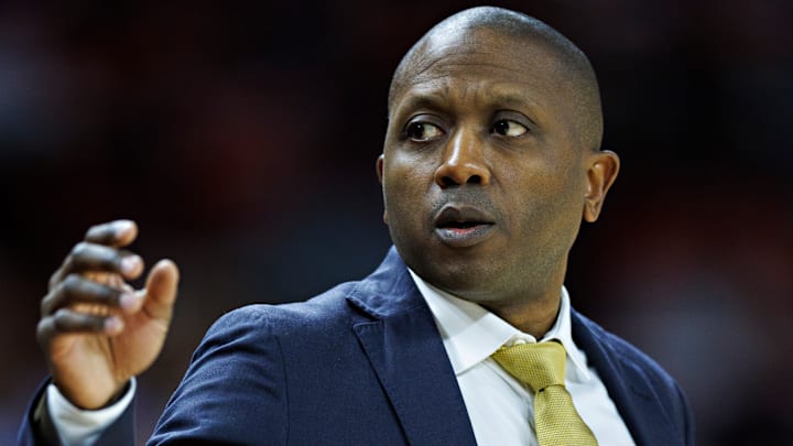 Missouri Tigers head coach Dennis Gates watches his team from the sidelines, in a game versus the Arkansas Razorbacks this season.