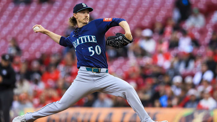 Seattle Mariners starting pitcher Bryce Miller throws during a game against the Cincinnati Reds on April 16 at Great American Ballpark.