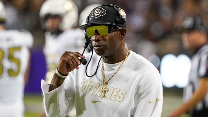 Oct 4, 2025; Fort Worth, Texas, USA; Colorado Buffaloes head coach Deion Sanders on the sidelines during the first half against the TCU Horned Frogs at Amon G. Carter Stadium. Mandatory Credit: Raymond Carlin III-Imagn Images Oct 4, 2025; Fort Worth, Texas, USA; Colorado Buffaloes head coach Deion Sanders on the sidelines during the first half against the TCU Horned Frogs at Amon G. Carter Stadium. Mandatory Credit: Raymond Carlin III-Imagn Images