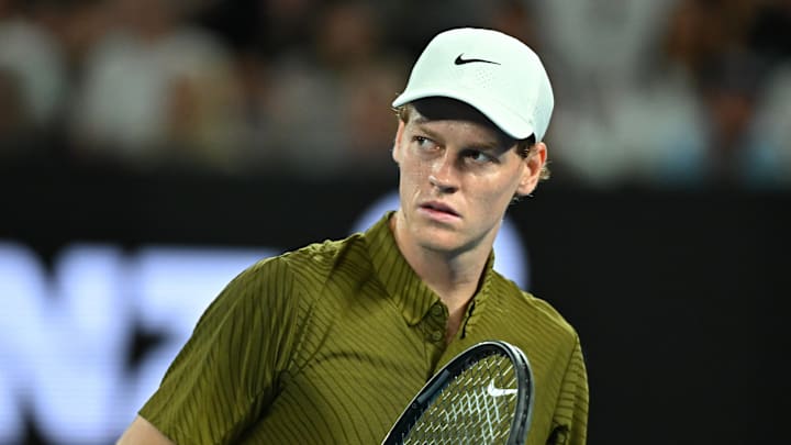Jannik Sinner during loss to Novak Djokovic at the 2026 Australian Open. Jannik Sinner during loss to Novak Djokovic at the 2026 Australian Open.
