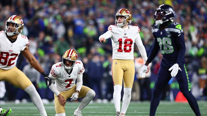 San Francisco 49ers place kicker Eddy Pineiro (18)