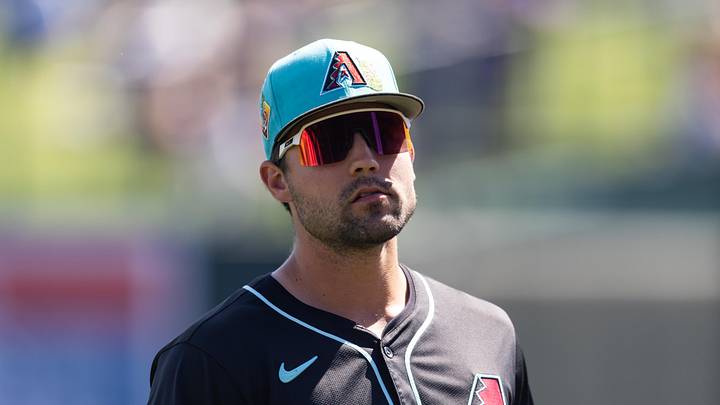 Mar 10, 2026; Phoenix, Arizona, USA; Arizona Diamondbacks outfielder Ryan Waldschmidt against the Los Angeles Dodgers during a spring training game at Camelback Ranch-Glendale. Mandatory Credit: Mark J. Rebilas-Imagn Images