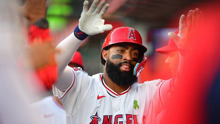 May 20, 2026; Anaheim, California, USA; Los Angeles Angels right fielder Jo Adell (7) is greeted after hitting a solo home run against the Athletics during the second inning at Angel Stadium. Mandatory Credit: Gary A. Vasquez-Imagn Images May 20, 2026; Anaheim, California, USA; Los Angeles Angels right fielder Jo Adell (7) is greeted after hitting a solo home run against the Athletics during the second inning at Angel Stadium. Mandatory Credit: Gary A. Vasquez-Imagn Images