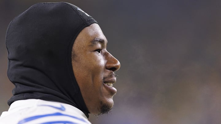 Jan 8, 2023; Green Bay, Wisconsin, USA;  Detroit Lions running back Jamaal Williams (30) during warmups prior to the game against the Green Bay Packers at Lambeau Field. Mandatory Credit: Jeff Hanisch-Imagn Images