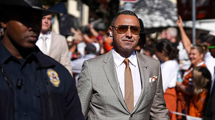 Texas Longhorns head coach Steve Sarkisian arrives ahead of the game against Clemson in the first round of the College Football Playoffs at Darrell K Royal-Texas Memorial Stadium on Saturday, Dec. 21, 2024.