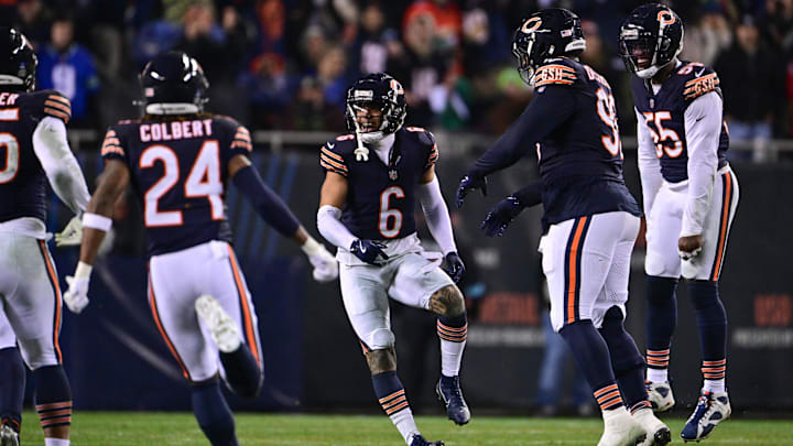 Kyler Gordon (6) celebrates after a fumble recovery. The Bears defense needs to improve as much as their offense.
