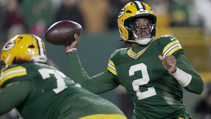 Green Bay Packers quarterback Malik Willis (2) throws during the third quarter of their game against the Baltimore Ravens Green Bay Packers quarterback Malik Willis (2) throws during the third quarter of their game against the Baltimore Ravens
