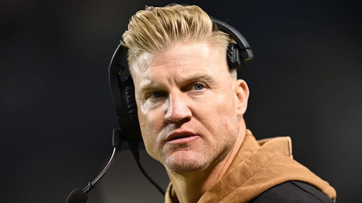 Nov 9, 2023; Chicago, Illinois, USA; Carolina Panthers quarterbacks coach Josh McCown watches his team play against the Chicago Bears at Soldier Field. Mandatory Credit: Jamie Sabau-Imagn Images Nov 9, 2023; Chicago, Illinois, USA; Carolina Panthers quarterbacks coach Josh McCown watches his team play against the Chicago Bears at Soldier Field. Mandatory Credit: Jamie Sabau-Imagn Images