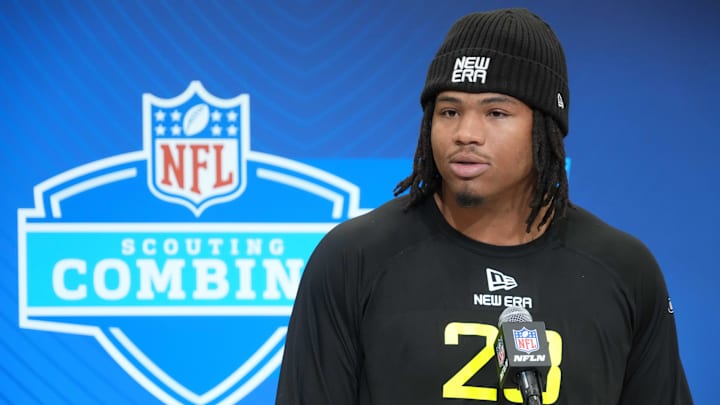 Feb 26, 2025; Indianapolis, IN, USA; Mississippi defensive lineman Walter Nolen (DL23) during the 2025 NFL Scouting Combine at the Indiana Convention Center. Mandatory Credit: Kirby Lee-Imagn Images