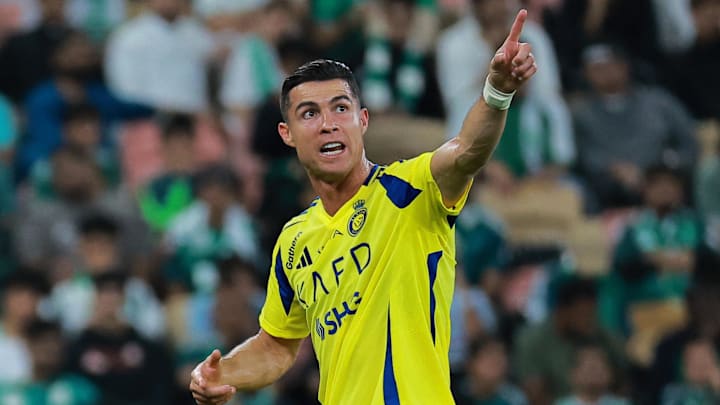 Jeddah, Saudi Arabia; Al Nassr player Cristiano Ronaldo reacts after being substituted in a Saudi Pro League soccer match at King Abdullah Sports City. Jeddah, Saudi Arabia; Al Nassr player Cristiano Ronaldo reacts after being substituted in a Saudi Pro League soccer match at King Abdullah Sports City.