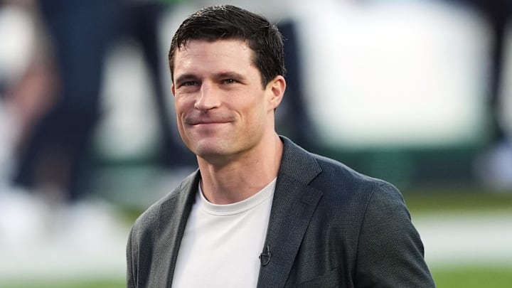 Feb 8, 2026; Santa Clara, CA, USA; Carolina Panthers former player Luke Kuechly stands on the field before the start of the second quarter in Super Bowl LX between the New England Patriots and the Seattle Seahawks at Levi's Stadium. Mandatory Credit: Darren Yamashita-Imagn Images