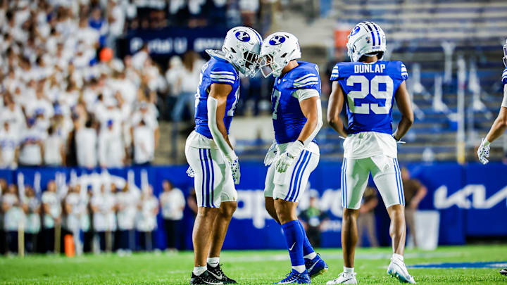 BYU linebackers Isaiah Glasker and Jack Kelly against Stanford