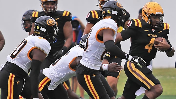 Bethune-Cookman’s Cam Ransom (4) runs down the field with the ball against Grambling State on Saturday, Nov. 2, 2024 at Daytona Stadium.