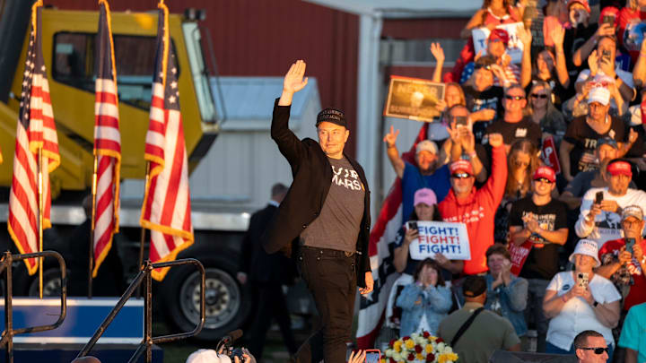 Twitter owner Elon Musk at a 2024 Donald Trump campaign rally Twitter owner Elon Musk at a 2024 Donald Trump campaign rally