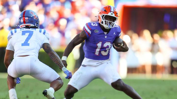 Florida running back Jadan Baugh (13) runs during the first half an NCAA football game against Ole Miss at Steve Spurrier Field at Ben Hill Griffin Stadium in Gainesville, FL on Saturday, September 26, 2026. [Alan Youngblood/Gainesville Sun]