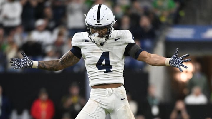 Penn State cornerback A.J. Harris reacts after a making tackle against the Oregon Ducks in the Big Ten Championship Game.