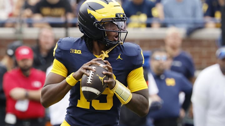 Michigan quarterback Bryce Underwood passes during the first half against Central Michigan.