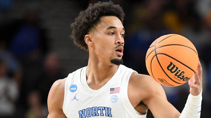 North Carolina Tar Heels guard Seth Trimble (7) drives to the basket Thursday, March 19, 2026, during the NCAA Men’s Basketball Tournament first round game against the VCU Rams at Bon Secours Wellness Arena in Greenville, South Carolina.