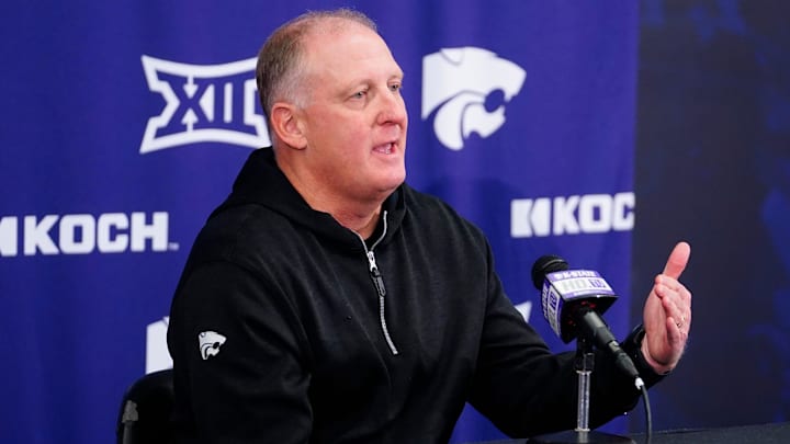 Kansas State football coach Chris Klieman gives remarks about his retirement at a news conference at Vanier Football Complex on Dec. 3.