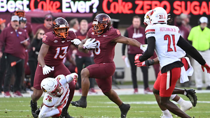 Nov 1, 2025; Blacksburg, Va.; Virginia Tech running back Terion Stewart (8) runs the ball.