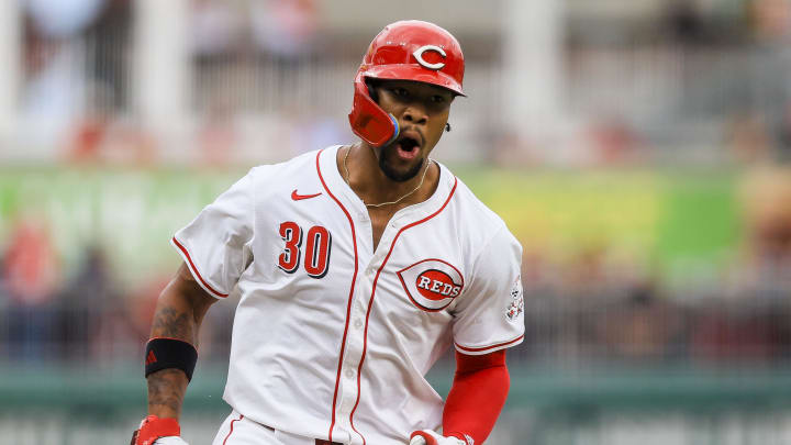 Jul 9, 2024; Cincinnati, Ohio, USA; Cincinnati Reds outfielder Will Benson (30) reacts after hitting a three-run home run in the second inning against the Colorado Rockies at Great American Ball Park. Mandatory Credit: Katie Stratman-USA TODAY Sports Jul 9, 2024; Cincinnati, Ohio, USA; Cincinnati Reds outfielder Will Benson (30) reacts after hitting a three-run home run in the second inning against the Colorado Rockies at Great American Ball Park. Mandatory Credit: Katie Stratman-USA TODAY Sports