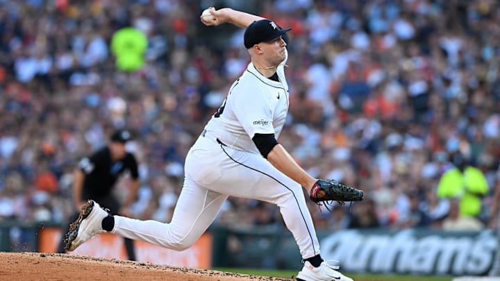 Jun 29, 2025; Detroit, Michigan, USA; Detroit Tigers starting pitcher Tarik Skubal (29) throws a pitch against the Minnesota Twins in the third inning at Comerica Park. Jun 29, 2025; Detroit, Michigan, USA; Detroit Tigers starting pitcher Tarik Skubal (29) throws a pitch against the Minnesota Twins in the third inning at Comerica Park.