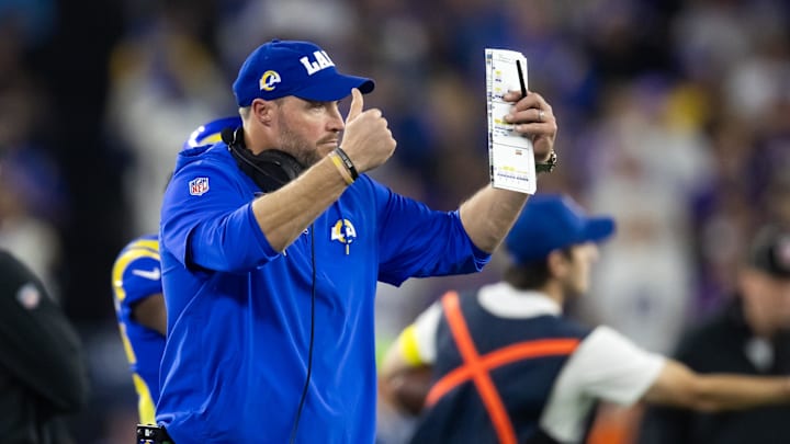 Jan 13, 2025; Glendale, AZ, USA; Los Angeles Rams special teams coordinator Chase Blackburn against the Minnesota Vikings during an NFC wild card game at State Farm Stadium. Mandatory Credit: Mark J. Rebilas-Imagn Images