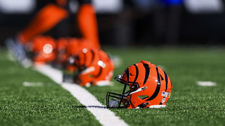 Dec 1, 2024; Cincinnati, Ohio, USA; A general view of a Cincinnati Bengals helmet during warmups before the game against the Pittsburgh Steelers at Paycor Stadium. Mandatory Credit: Katie Stratman-Imagn Images Dec 1, 2024; Cincinnati, Ohio, USA; A general view of a Cincinnati Bengals helmet during warmups before the game against the Pittsburgh Steelers at Paycor Stadium. Mandatory Credit: Katie Stratman-Imagn Images