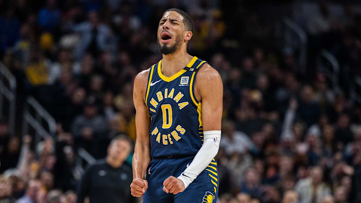 Mar 7, 2024; Indianapolis, Indiana, USA; Indiana Pacers guard Tyrese Haliburton (0)