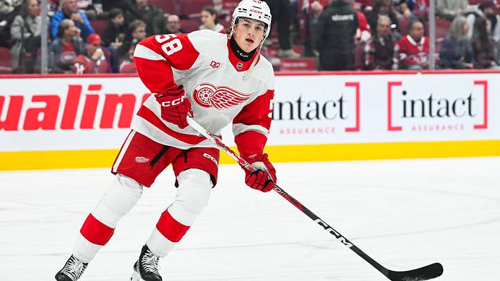 Oct 10, 2026; Montreal, Quebec, CAN; Detroit Red Wings center Emmitt Finnie (58) skates during warm-up before the game against the Montreal Canadiens at Bell Centre. Mandatory Credit: David Kirouac-Imagn Images Oct 10, 2026; Montreal, Quebec, CAN; Detroit Red Wings center Emmitt Finnie (58) skates during warm-up before the game against the Montreal Canadiens at Bell Centre. Mandatory Credit: David Kirouac-Imagn Images