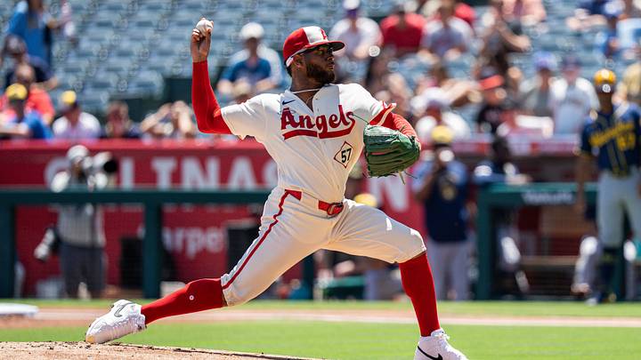 Aug 2, 2026; Anaheim, California, USA; Los Angeles Angels pitcher Walbert Urena (57) throws in the first inning during a game against the Milwaukee Brewers at Angel Stadium. Mandatory Credit: Jon Endow-Imagn Images Aug 2, 2026; Anaheim, California, USA; Los Angeles Angels pitcher Walbert Urena (57) throws in the first inning during a game against the Milwaukee Brewers at Angel Stadium. Mandatory Credit: Jon Endow-Imagn Images