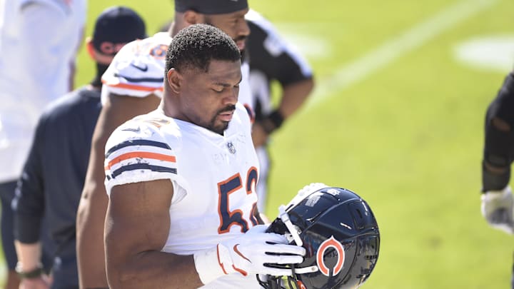 Khalil Mack prepares to enter against Carolina in a Bears game during his first Chicago run. Will there be a second one?