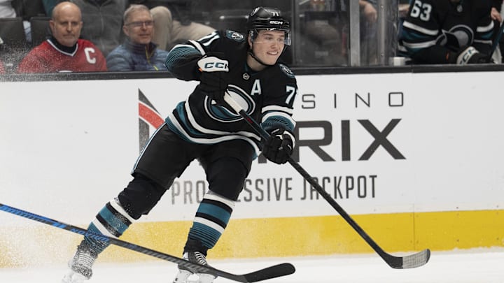 Macklin Celebrini and the Sharks are home favorites against the Blues.