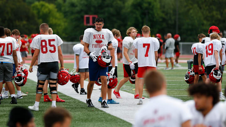 Nixa High School freshman Jackson Cantwell during football practice on Tuesday, July 12, 2022. Cantwell is 6-foot-8 and a multi-sport athlete and also scored a 33 on the ACT.
Tnixa Football00072 Nixa High School freshman Jackson Cantwell during football practice on Tuesday, July 12, 2022. Cantwell is 6-foot-8 and a multi-sport athlete and also scored a 33 on the ACT.
Tnixa Football00072