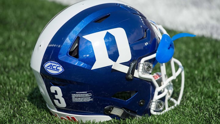 Sep 24, 2016; South Bend, IN, USA; A Duke Blue Devils helmet sits on the turf before the game against the Notre Dame Fighting Irish at Notre Dame Stadium. Duke won 38-35. Mandatory Credit: Matt Cashore-Imagn Images Sep 24, 2016; South Bend, IN, USA; A Duke Blue Devils helmet sits on the turf before the game against the Notre Dame Fighting Irish at Notre Dame Stadium. Duke won 38-35. Mandatory Credit: Matt Cashore-Imagn Images