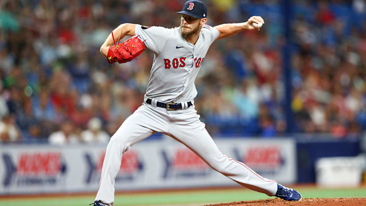 Jul 12, 2022; St. Petersburg, Florida, USA; Boston Red Sox starting pitcher Chris Sale (41) throws a