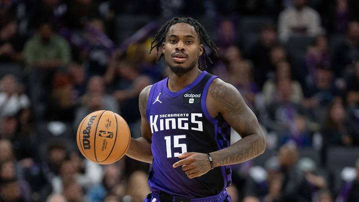 December 16, 2023; Sacramento, California, USA; Sacramento Kings guard Davion Mitchell (15) dribbles the basketball during the fourth quarter against the Utah Jazz at Golden 1 Center. December 16, 2023; Sacramento, California, USA; Sacramento Kings guard Davion Mitchell (15) dribbles the basketball during the fourth quarter against the Utah Jazz at Golden 1 Center.