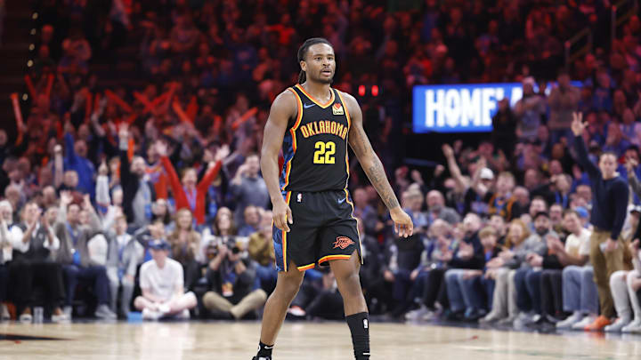 Jan 5, 2025; Oklahoma City, Oklahoma, USA; Oklahoma City Thunder guard Cason Wallace (22) walks down the court before a play against the Boston Celtics during the fourth quarter at Paycom Center. Mandatory Credit: Alonzo Adams-Imagn Images Jan 5, 2025; Oklahoma City, Oklahoma, USA; Oklahoma City Thunder guard Cason Wallace (22) walks down the court before a play against the Boston Celtics during the fourth quarter at Paycom Center. Mandatory Credit: Alonzo Adams-Imagn Images