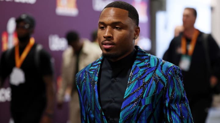 Feb 9, 2025; New Orleans, LA, USA; Former Philadelphia Eagles cornerback Isaiah Rodgers (34) arrives before Super Bowl LIX at Caesars Superdome.