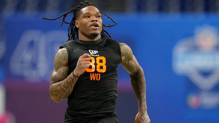 Chicago Bears wideout Zavion Thomas (WO38) during the NFL Scouting Combine at Lucas Oil Stadium. Chicago Bears wideout Zavion Thomas (WO38) during the NFL Scouting Combine at Lucas Oil Stadium.