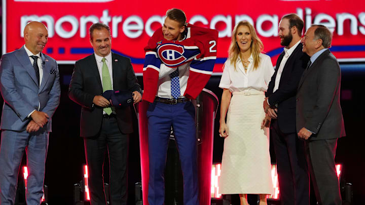 Jun 28, 2024; Las Vegas, Nevada, USA; Ivan Demidov is selected with the 5th overall pick of the first round of the 2024 NHL Draft at The Sphere. Mandatory Credit: Stephen R. Sylvanie-Imagn Images