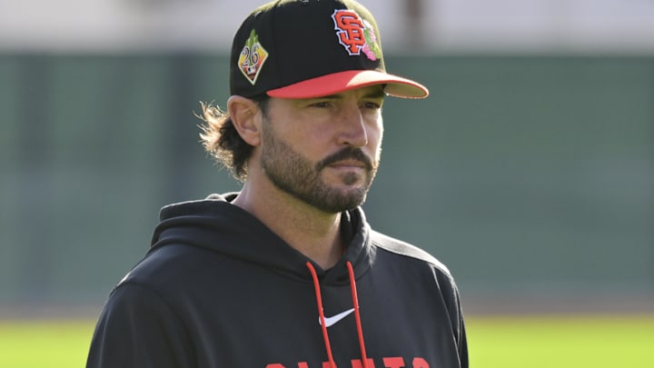 Feb 10, 2026; Scottsdale, AZ, USA; San Francisco Giants manager Tony Vitello looks on during a Spring Training workout at Scottsdale Stadium Mandatory Credit: Matt Kartozian-Imagn Images Feb 10, 2026; Scottsdale, AZ, USA; San Francisco Giants manager Tony Vitello looks on during a Spring Training workout at Scottsdale Stadium Mandatory Credit: Matt Kartozian-Imagn Images