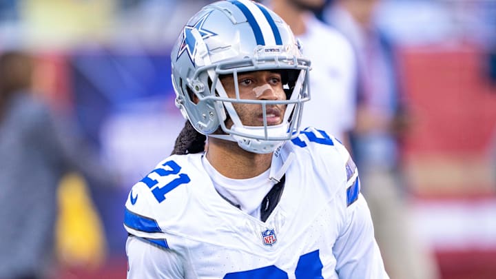 October 8, 2023; Santa Clara, California, USA; Dallas Cowboys cornerback Stephon Gilmore (21) warms
