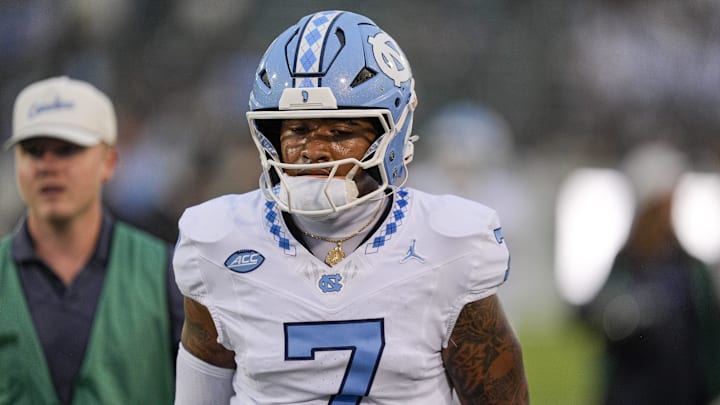 North Carolina Tar Heels linebacker Khmori House (7)) during the first quarter against the Charlotte 49ers at Jerry Richardson Stadium. North Carolina Tar Heels linebacker Khmori House (7)) during the first quarter against the Charlotte 49ers at Jerry Richardson Stadium.