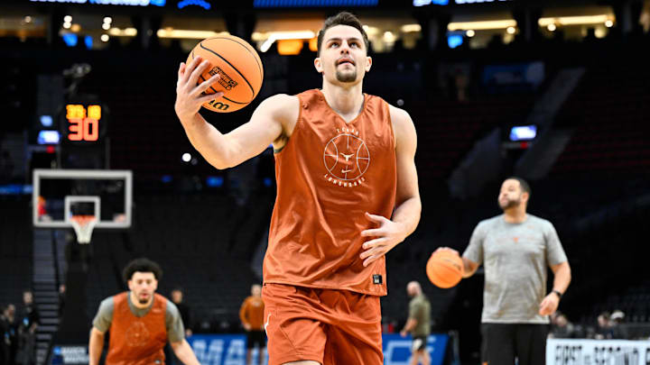Texas Longhorns forward Camden Heide (5) participates in a drill.